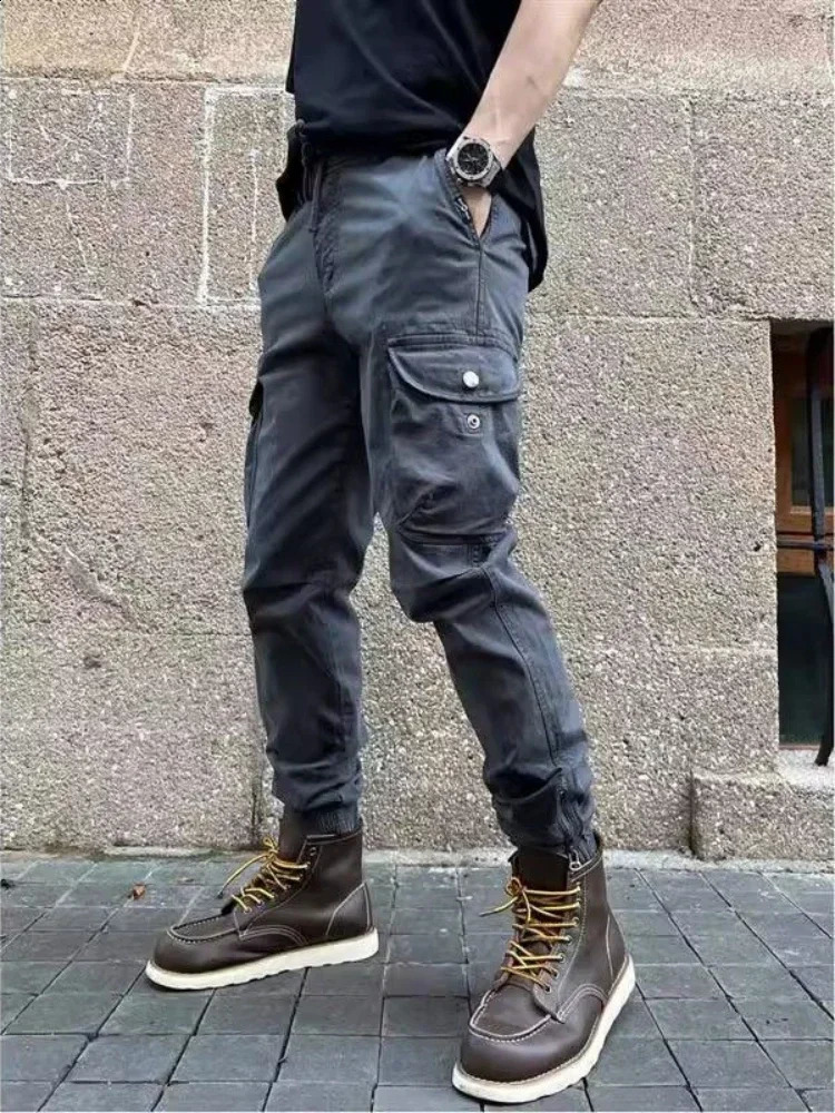 Mens Trouser Elastic Bicycle Autumn Outdoor Cargo Pants Hiking Motorcycle Long Horn Plus Fashion est Retro Harajuku 240823
