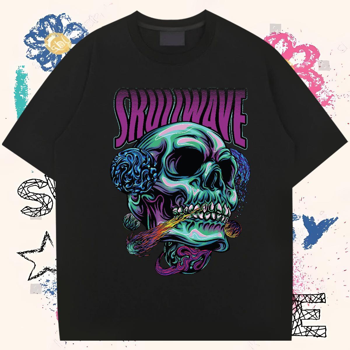 Cool Design Man T Shirts 230g Pure Cotton skull Anime Printing Street White Plus Size Breathable Soft Couples T Shirts Classic Tops Tees