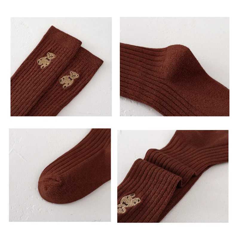 Fashion Kids Girls Knee High Socks Cartoon Bear Embroidery Cotton Socks For Girls Long Tube Sock Children School Socks 1-8Years CL240824