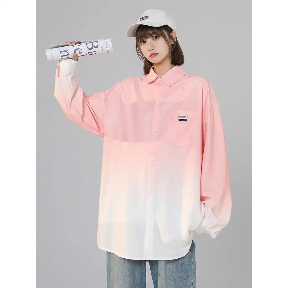 Lazy Style Gradient Color Long Sleeve Womens SpringSummer Oversized Loose Weight Loss Coat Trendy Top w240824