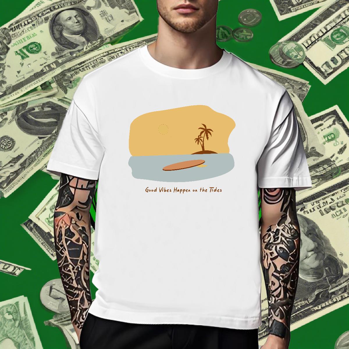 Cool T Shirt For Man 230g 100% Cotton beach Beach Black White Short Sleeve O-Neck Men Tees Fashion Designer Clothes