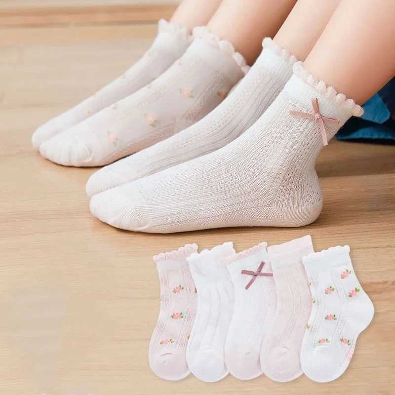 Kids Socks 5 Pairs/Lot Spring Summer Cotton Girls Socks Cute Flowers Pattern for Children Baby Little Girl Clothing Accessories CL240824