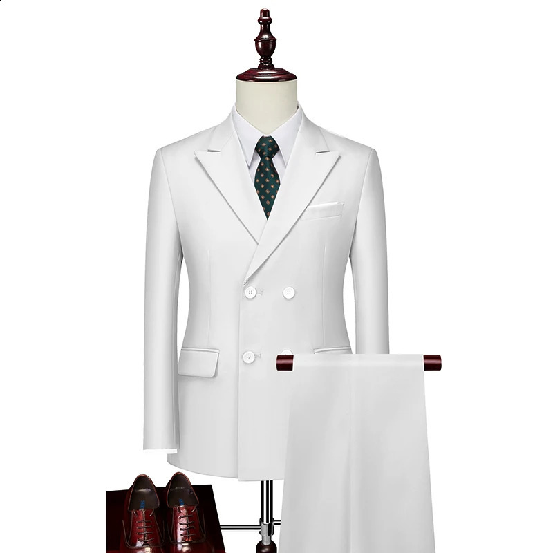 Mens 2piece fashion solid chest mens wedding ball dress jacket pants slim fit suit tailcoat 6XLM 240824