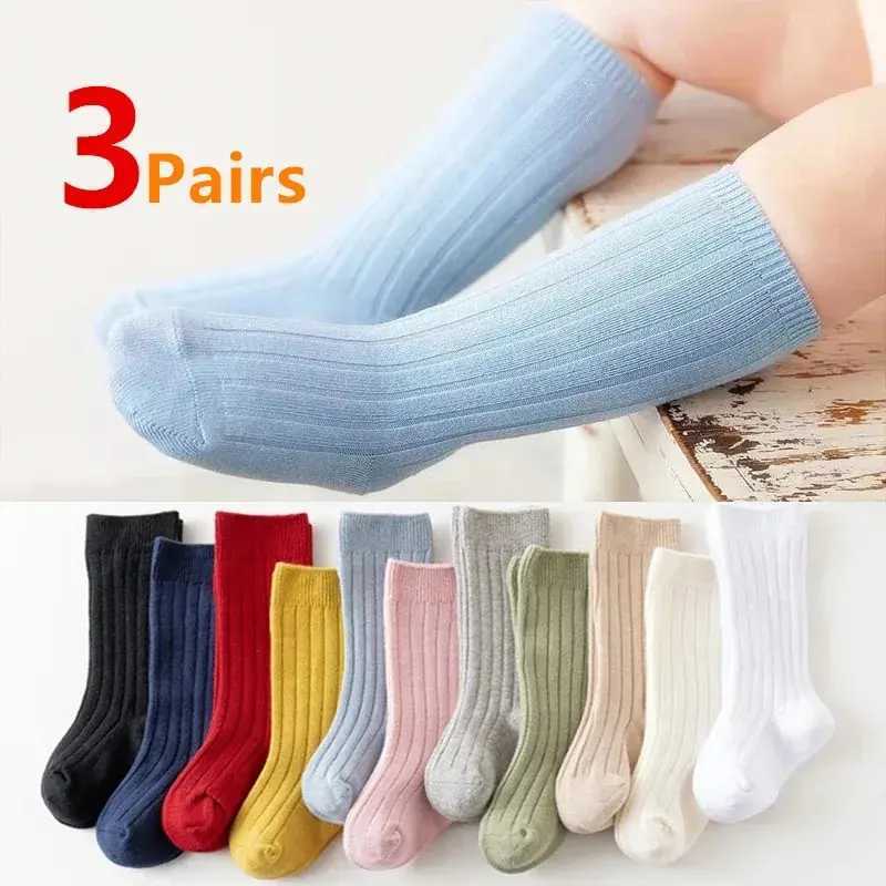 3Pairs/Lot Baby Knee High Socks Kids Girls Boys Soft Cotton Long Sock Cute Spanish Stripe Solid Children Socken For 0-8Years CL240824