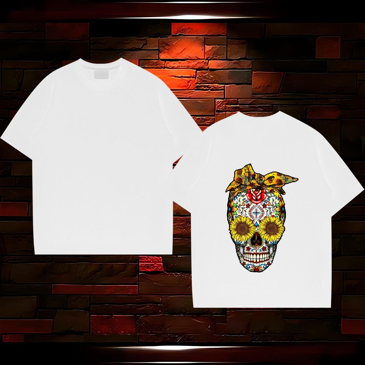 Cool T-Shirts 100% Cotton 230g skull Casual Daily Wear Black White Breathable Men Tops Tees 2024 Polos