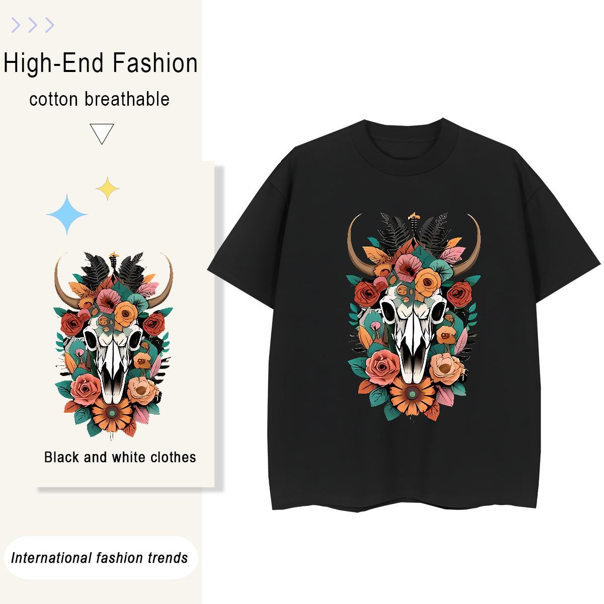Fashion Design Mens Tshirts flower Anime Printing Street 230g Cotton Tee Shirt Breathable Crew Neck TOP Quality Man T Shirts DIY