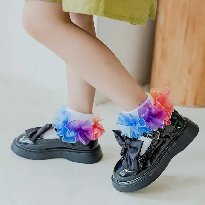 Rainbow - colored ruffled cotton socks childrens flanged dance socks princess cotton socks for students comfortable and breat CL240824