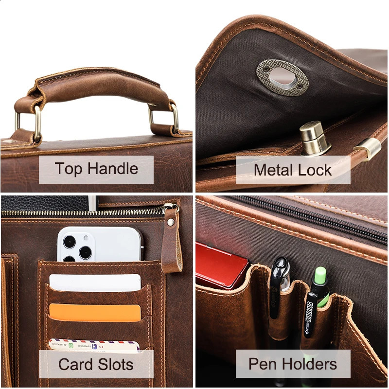 CONTACT Business Mens briefcase Crazy Horse leather shoulder messenger y Latop bag 15.6-inch handbag 240824 9c38