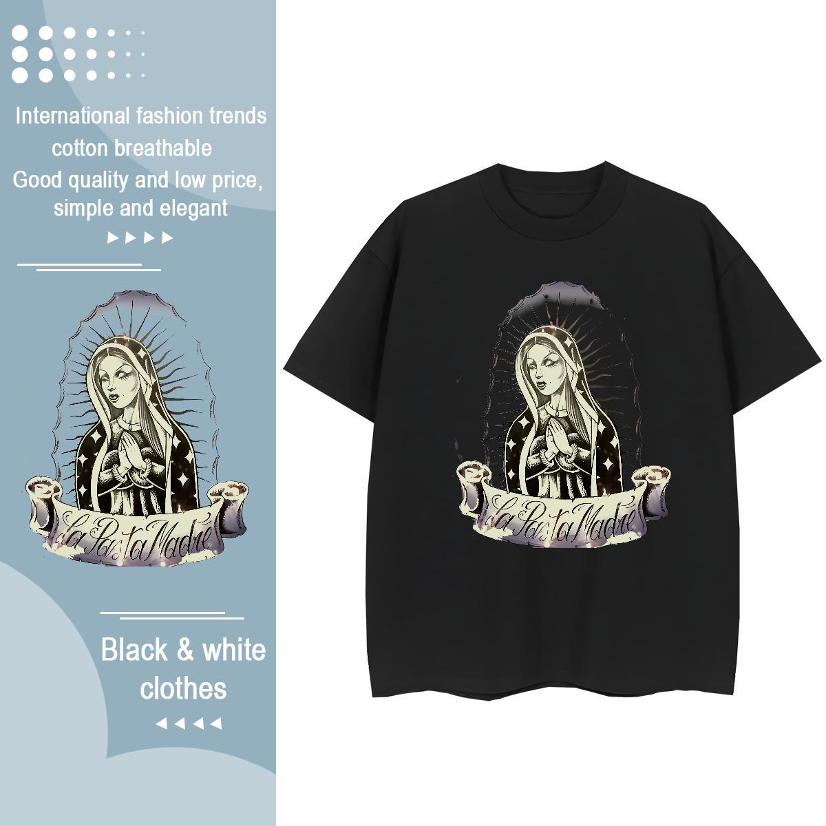 Loose fit Couples T Shirts 100% Cotton 230g nun Street Wear Women T Shirts Breathable Crew Neck Black White Tees