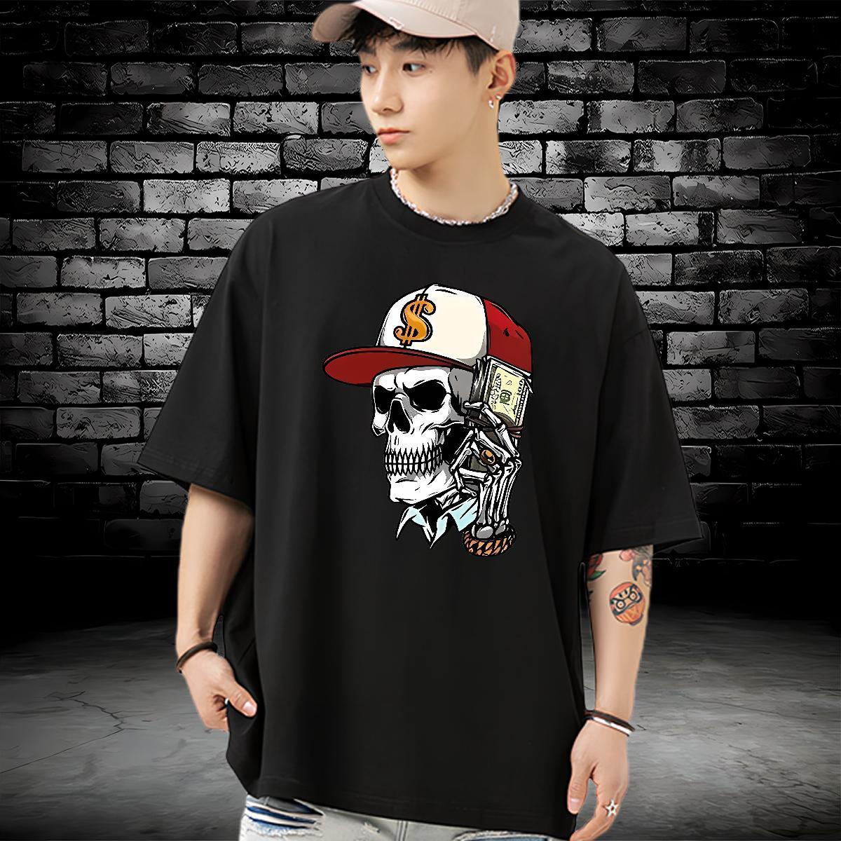 Designer Man T Shirts 100% Cotton 230g hat Casual Skull Breathable Men Clothes T-Shirt 2024 New Wear