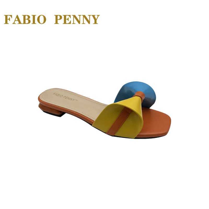 FABIO PENNY European Ladies Fashion elegant Flare Low heels Casual and comfortable open-toed square toe womens slippers CL240806