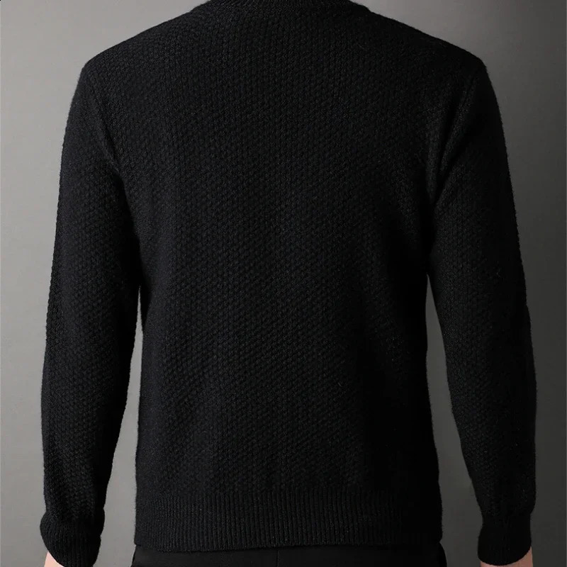 Mens Knitted Sweater Youth Half High Collar Trendy Long Sleeve Open Retro Twisted 240824