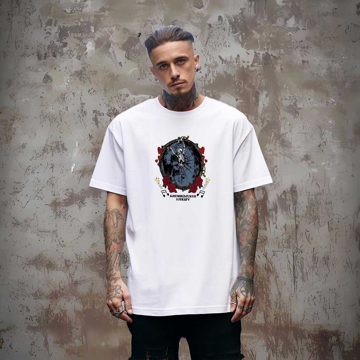 Unisex T Shirt For Man 100% Cotton 230g skull Street Black White O Neck Short Sleeves Men Tees Designer Fashion Top Tees