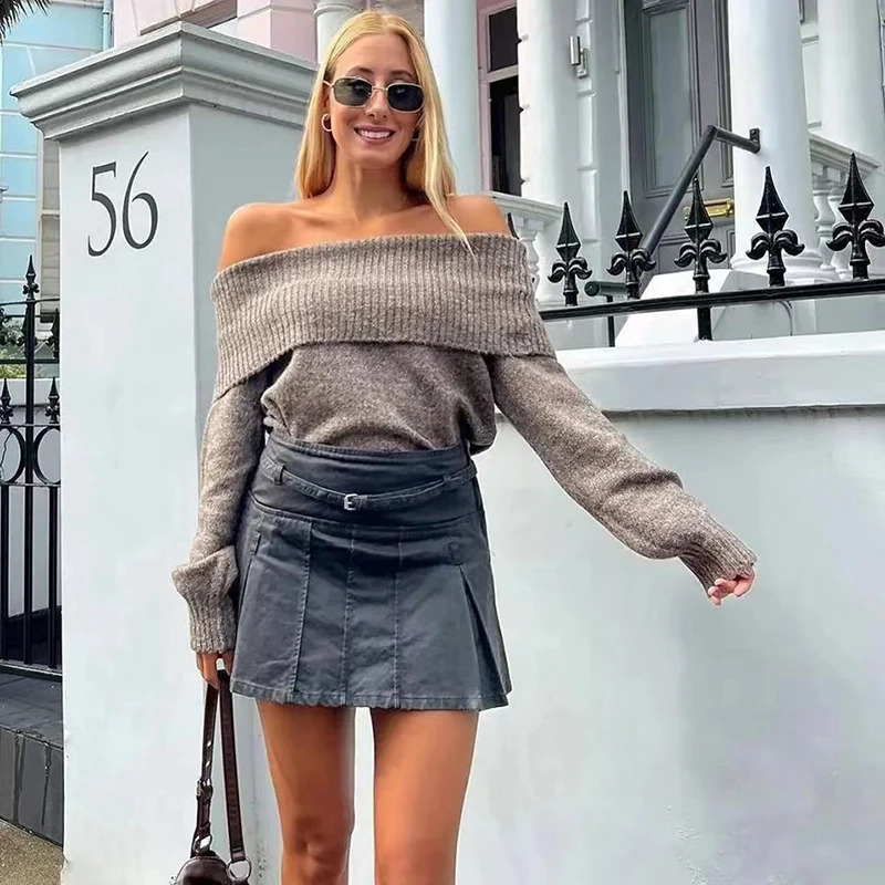 SIYANG Women Fashion Solid Off Shoulder Sweater Long Sleeve Knitted Pullover Sweater Autumn Female Casual Knitwear Chic Top 240824