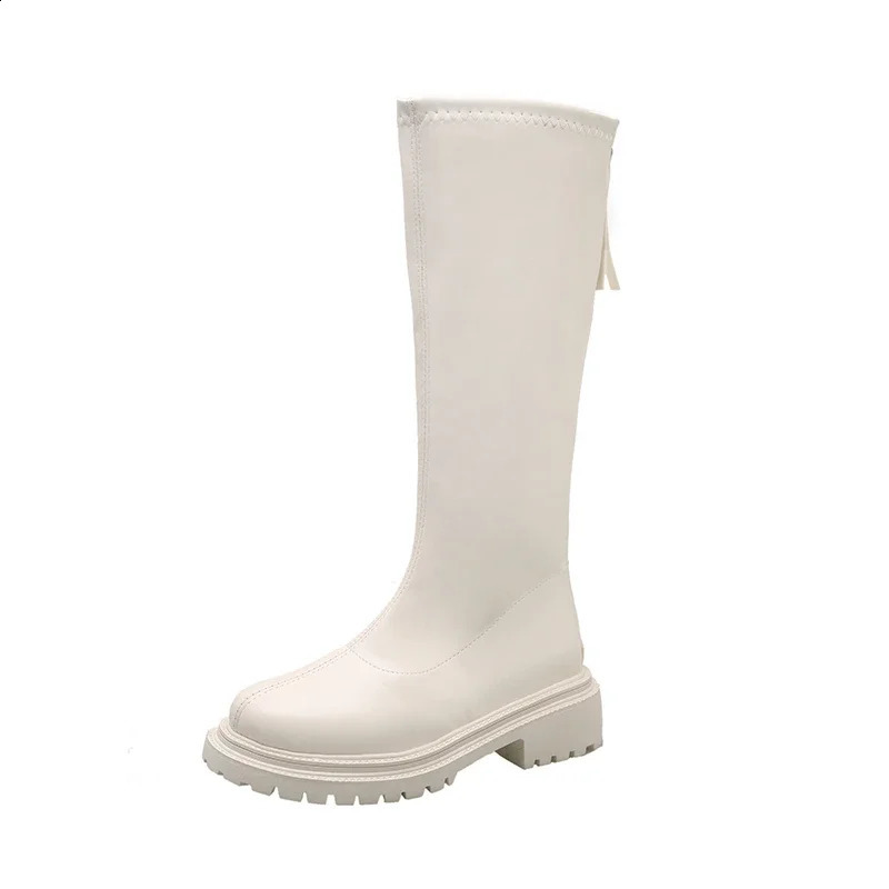 Autumn and Winter Warm Fur Womens Knee High Boots Fashionable and Elegant Strap Zipper Shoes Square Low Boots Womens Knight Long Boots 240823