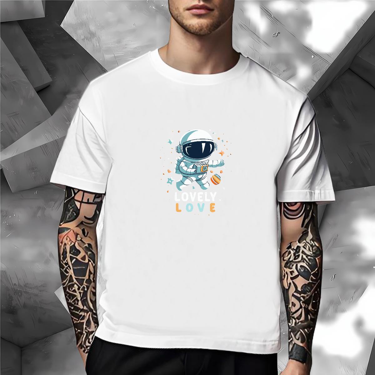 Cool Mens T Shirts 230g 100% Cotton spaceman Daily Outfit Black White O Neck Short Sleeves Men Tops Tees Stylist Tees Shirts