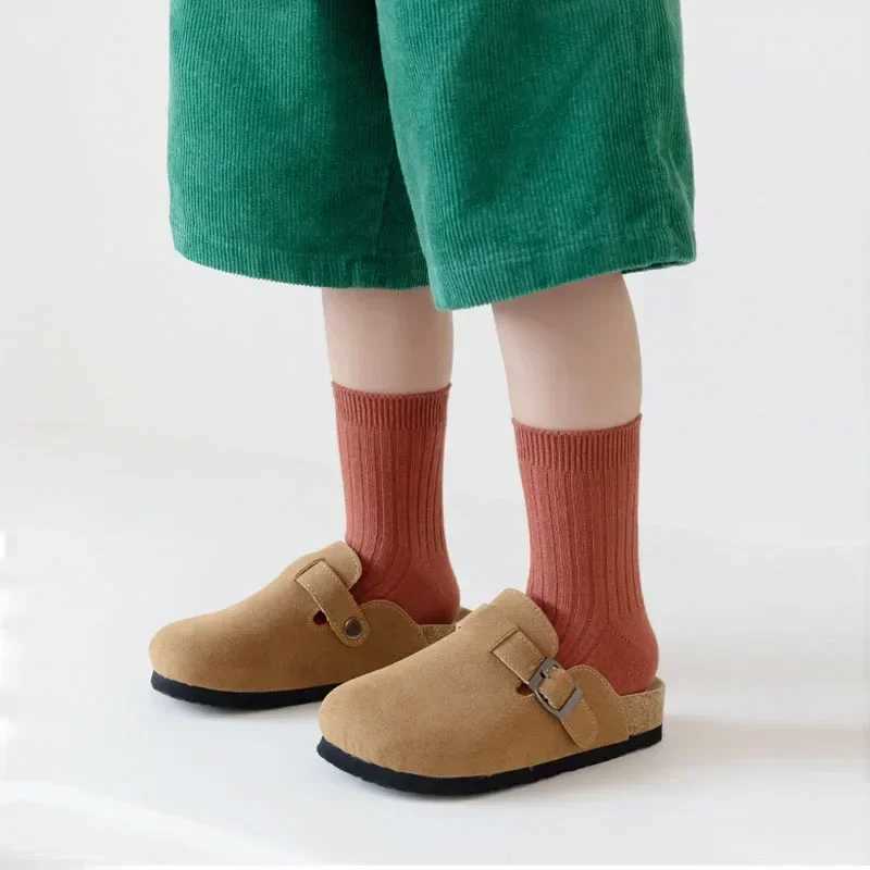 5Pairs/lot Solid Kids Socks Casual Baby Girls Boys Soft Breathable Cotton Stripe Autumn Toddler Knitted Children Socks for 1-8Y CL240824