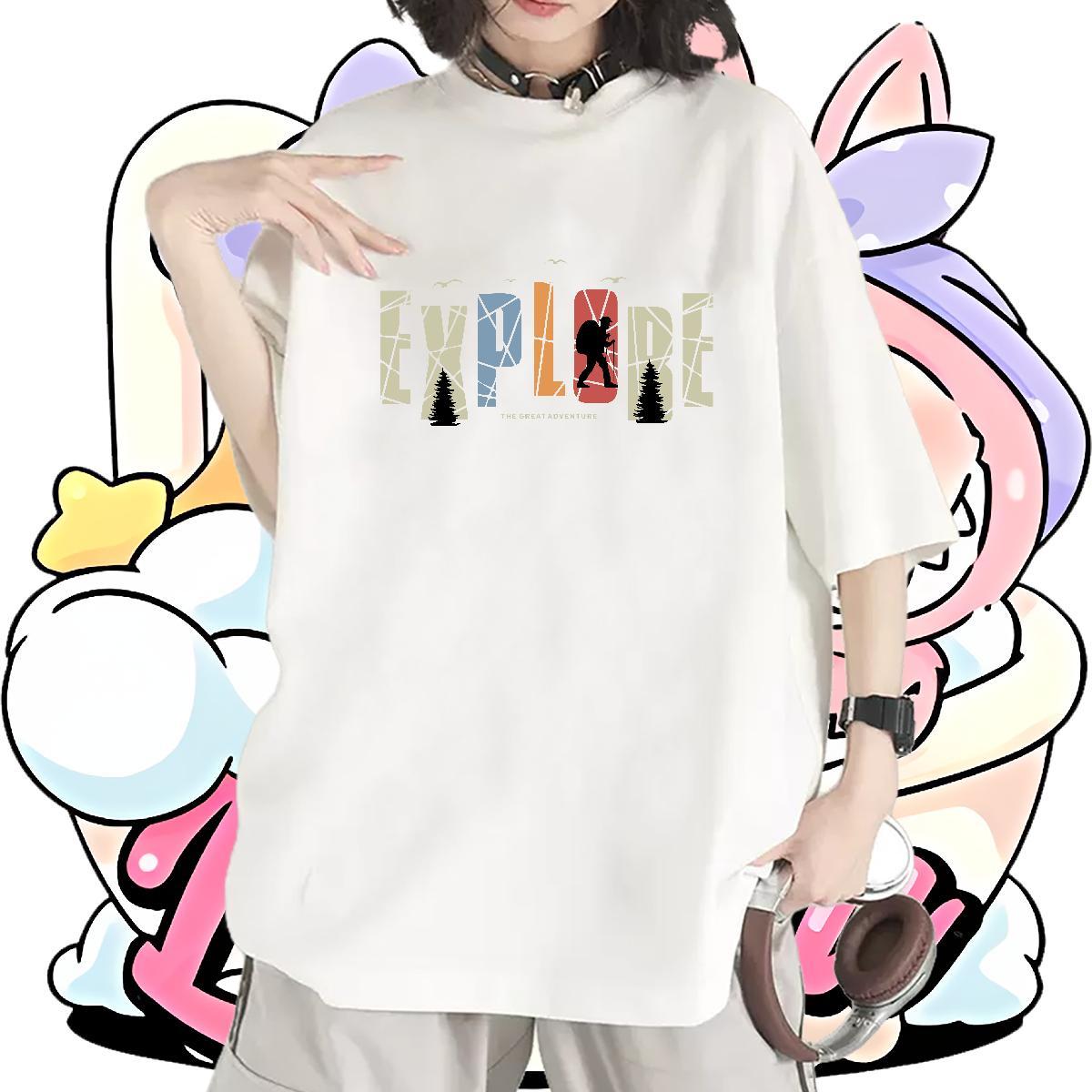 Wholesale Unisex Tshirts 230g Cotton tree Sports Street Wear T Shirt For Woman Breathable Short Sleeve Cartoon Print Tee Shirt