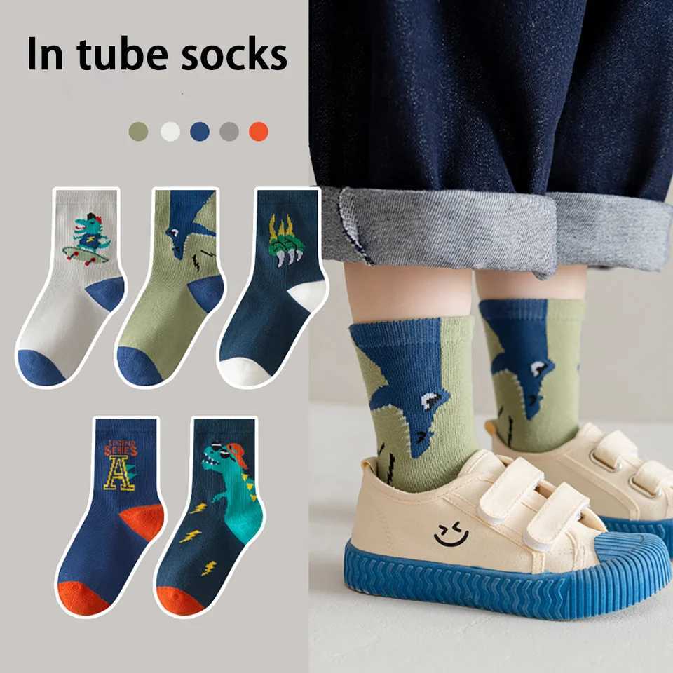 5pairs Casual Cute Cartoon Dinosaur Knit Socks Soft Comfortable Breathable Socks Boys And Girls Accessories CL240824