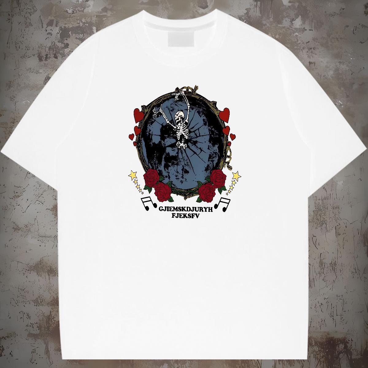 Unisex T Shirt For Man 100% Cotton 230g skull Street Black White O Neck Short Sleeves Men Tees Designer Fashion Top Tees
