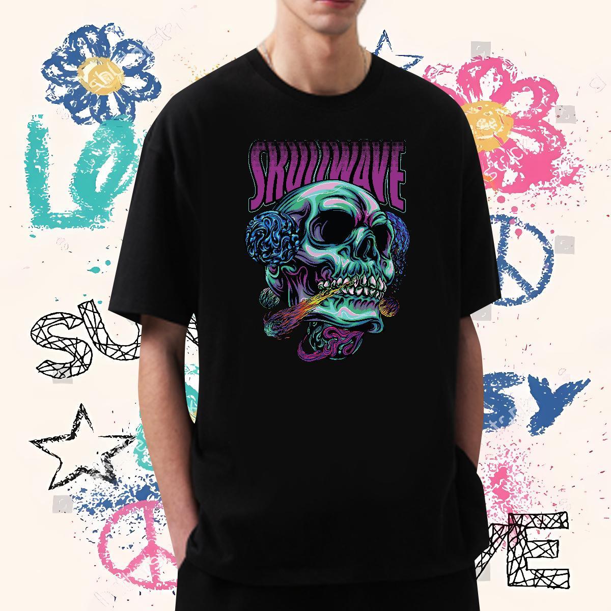 Cool Design Man T Shirts 230g Pure Cotton skull Anime Printing Street White Plus Size Breathable Soft Couples T Shirts Classic Tops Tees