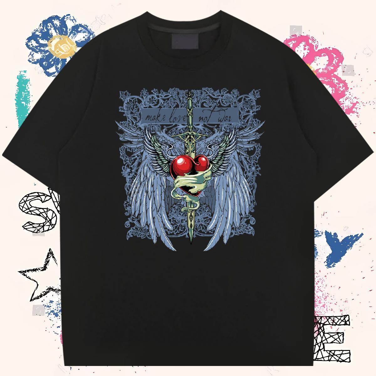 Classic T Shirts Men 230g Cotton wing Daily Wear Cartoon Printing L-4XL Breathable Short Sleeve Couples T Shirts Brand Tops Tees