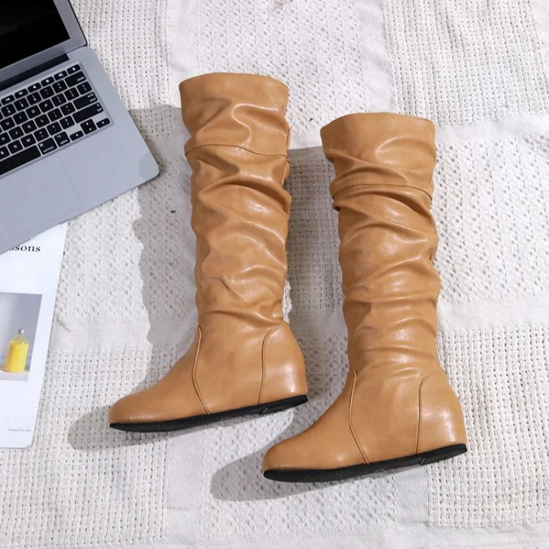 Womens High Heels Winter Knight Boots Fashion Retro Buckle Knee High Boots Womens Long Boots Botas De Mujer PU 240823