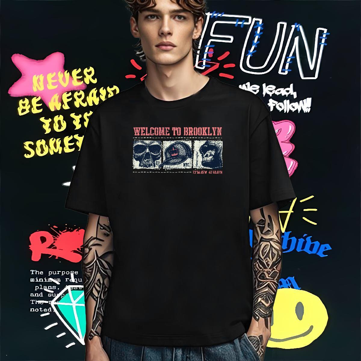 Classic T-Shirts 230g 100% Cotton skull Outdoor Floral Print Round Neck Short Sleeve Men Tees New Tops Tees