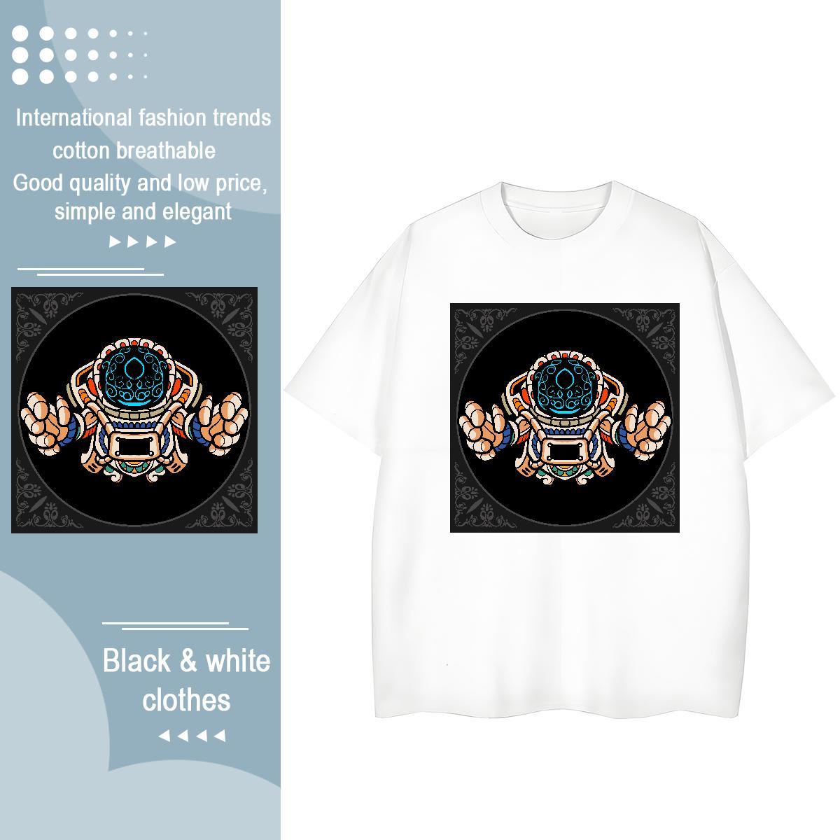 Brand Couples T Shirts 230g Pure Cotton cosmonaut Casual Daily Wear Woman T Shirts Short Sleeve O-Neck DIY Printed Tee Shirt
