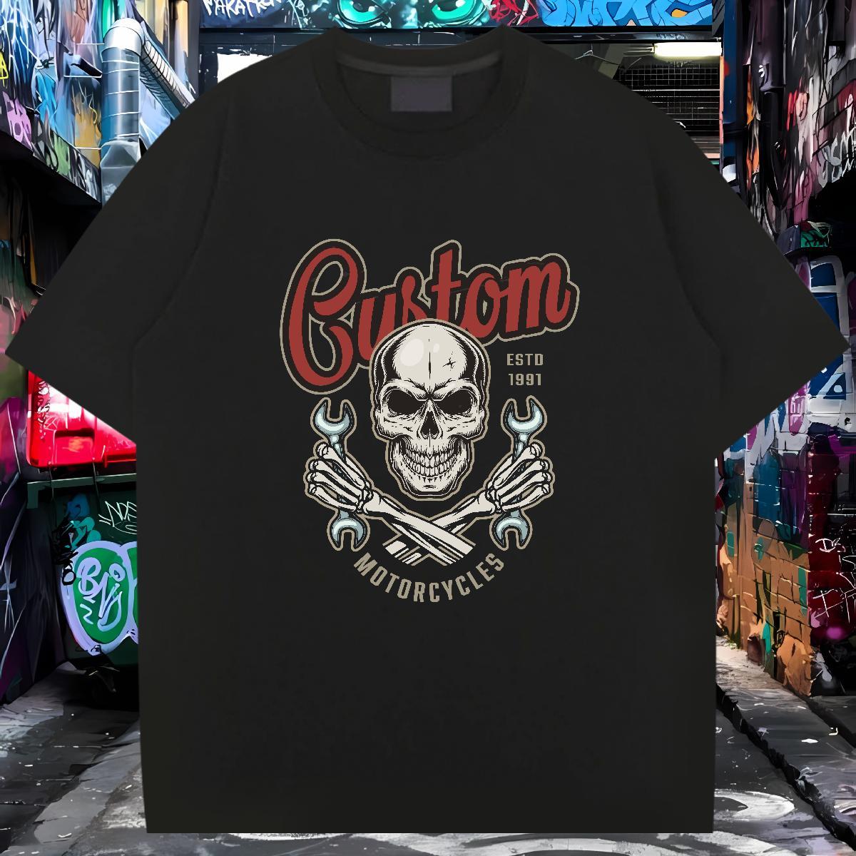 Soft T shirt 230g 100% Cotton skull Casual Beach Anime Print Breathable Crew Neck Tshirts DIY Tee Shirt