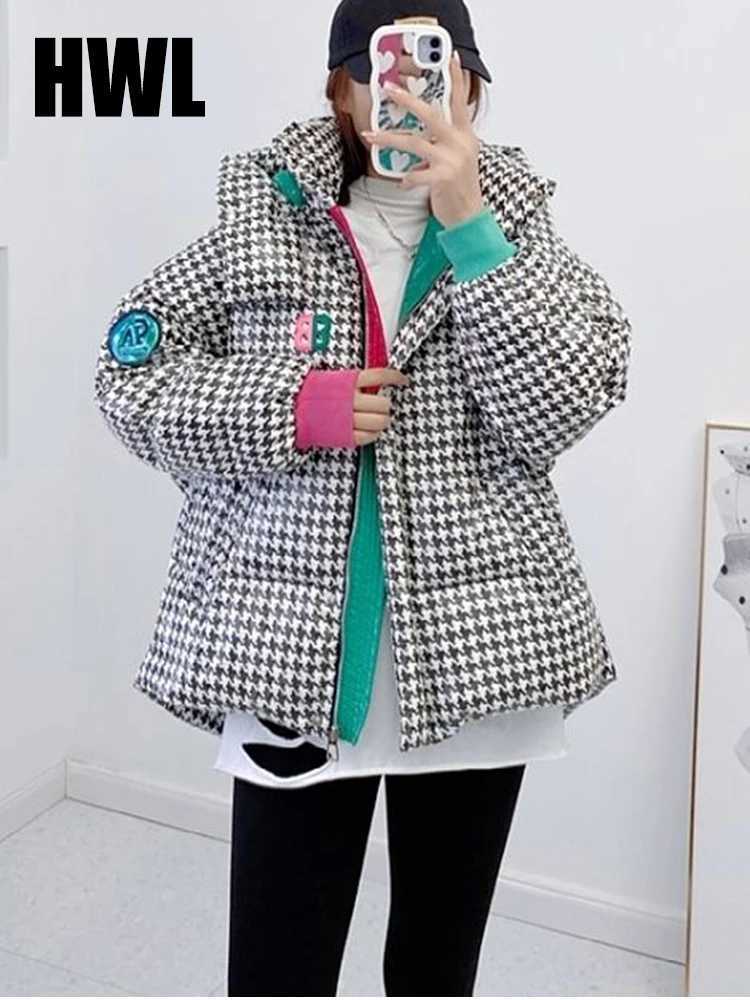 Women's Down Parkas Womens winter plain jacket thick cotton pad Parka fashionable hooded oversized loose Fr washed Parka womens inflatable jacket