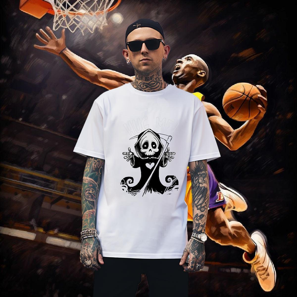 Unisex T shirt 230g Pure Cotton skull Street Casual DIY Printed Breathable Crew Neck Men Clothes T-Shirt Fashion Casual Wear