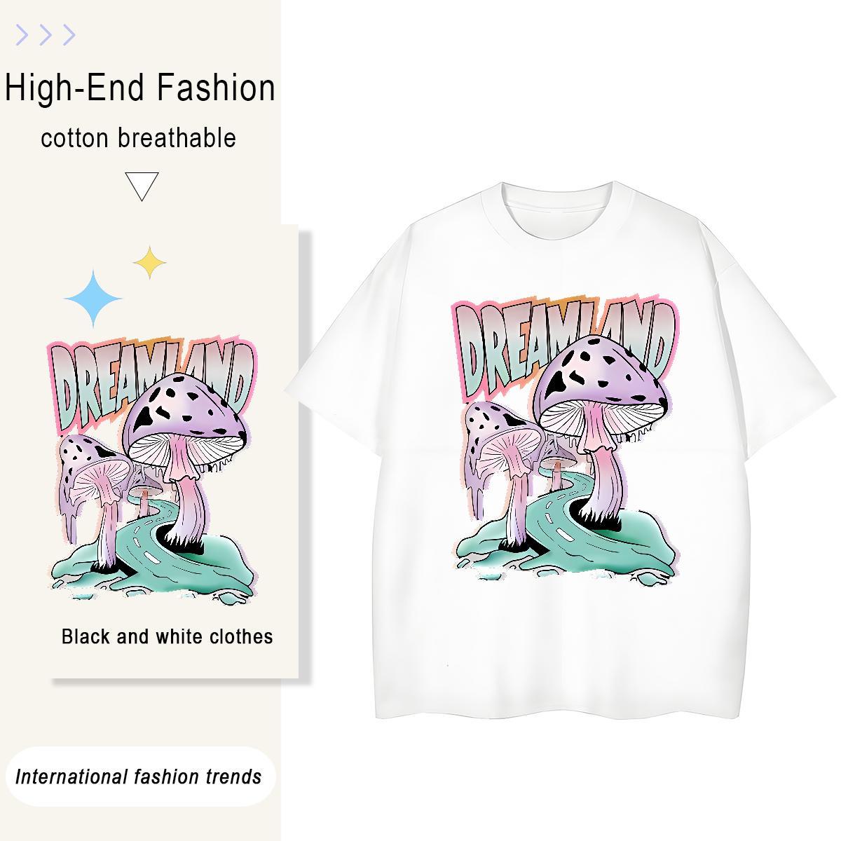 New Tshirts mushroom Sports Casual 100% Cotton 230g Top Tees O-Neck Short Sleeve Classic T shirt DIY