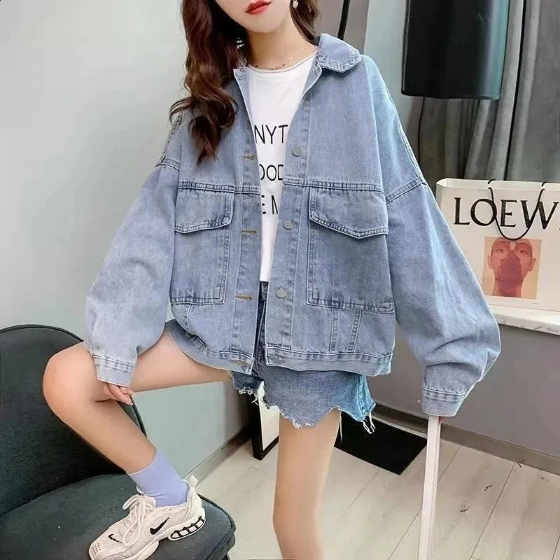 MEXZT Denim Jackets Women Streetwear Oversized Jeans Coat Bf Korean Vintage Letter Embroidery Loose Casual All Match Outwear 240824