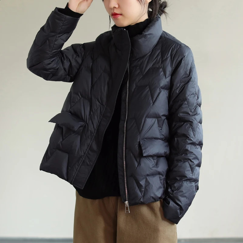 Janveny Ultra Light Down Jacket Womens Winter Stand up Feather Puff Coat 90% White Duck Park Solid Color 240823