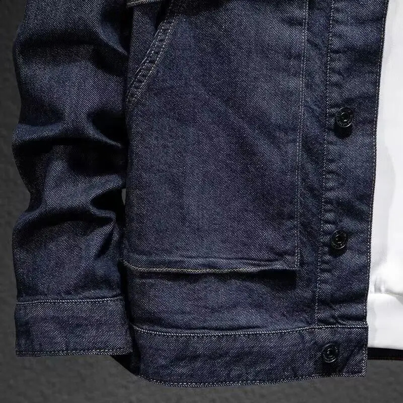 Large pocket mens Jean Coats cargo bicycle denim jacket motorcycle spring and autumn washing fashionable highquality plus size 240824
