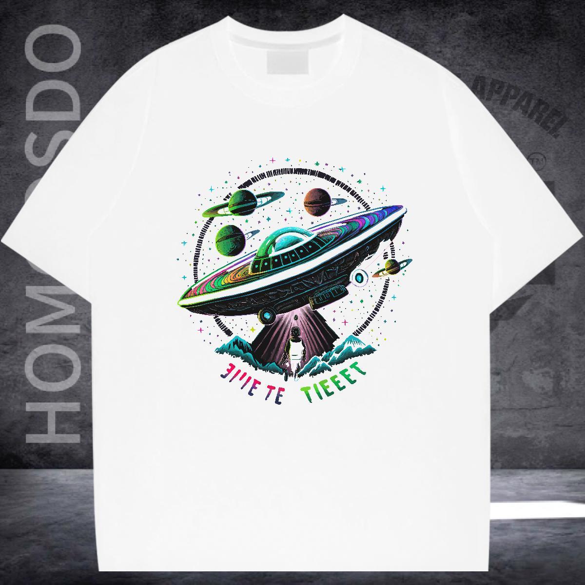 Free Shipping T-Shirts 230g Cotton UFO Home Outdoor Graphic Breathable Crew Neck Tshirt for Man Woman 2024 New Polos