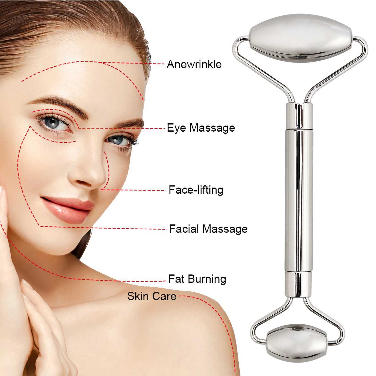 Stainless Steel Facial Roller Gua Sha Set Face Care Lifting Massage Tools Anti Wrinkle Skin Tighten Cooling Cellulite Massager CL240824