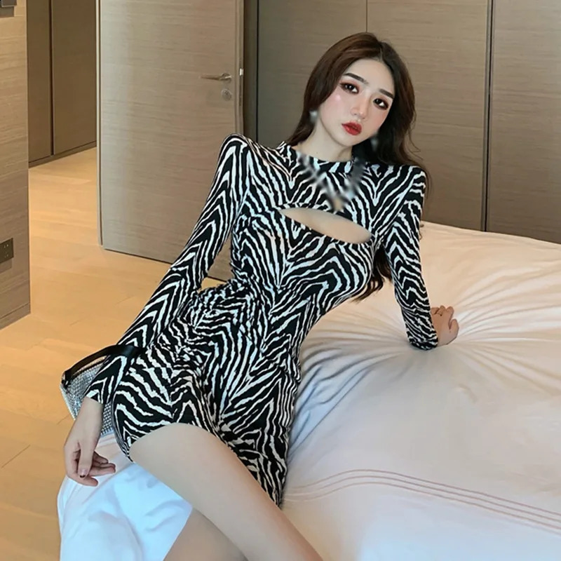 Womens Dress Crew Neck Long Sleeve Sexy Fashion Dress Bodycon Slim Fit 240823