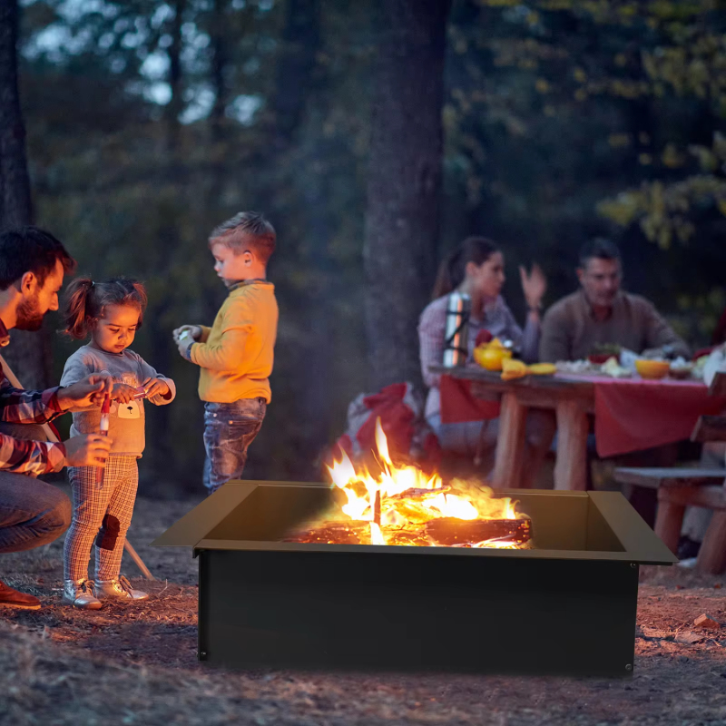 Fire Pit Inch 36 Ring Heavy-Duty Steel With Tongs Easy To Assemble Durable Sturdy Heating Barbecue Yard Outdoors