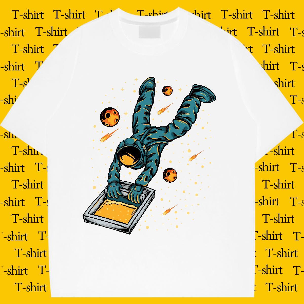 Designer Unisex Tshirts 230g Pure Cotton space High Street Hip Hop T Shirt For Woman Breathable Short Sleeve Cartoon Print Tops