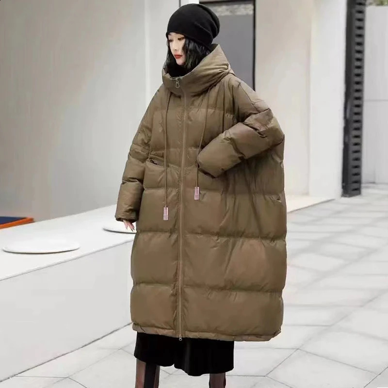Lagabogy Winter Women Oversize Long Puffer Coat Female Thick Warm White Duck Down Jacket Hooded Loose Parkas Outwear 251022