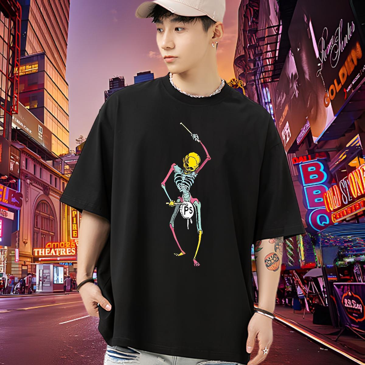Brand Men T Shirts 230g 100% Cotton skull Sport DIY Logo Oversized Breathable Crew Neck Men Clothes T-Shirt Stylist Polos