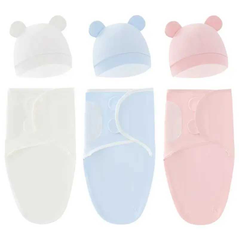 0-3Months Newborn Baby Sleeping Bag With Hat Set Adjustable Baby Swaddle Blanket Summer Thin Breathable Soft Cotton Boys Girls M240824
