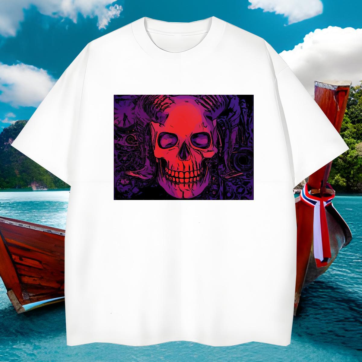 Comfortable T Shirt For Man 100% Cotton 230g skull Home Outdoor Custom Anime Breathable Crew Neck Men Tshirts Wholesale Top Tees