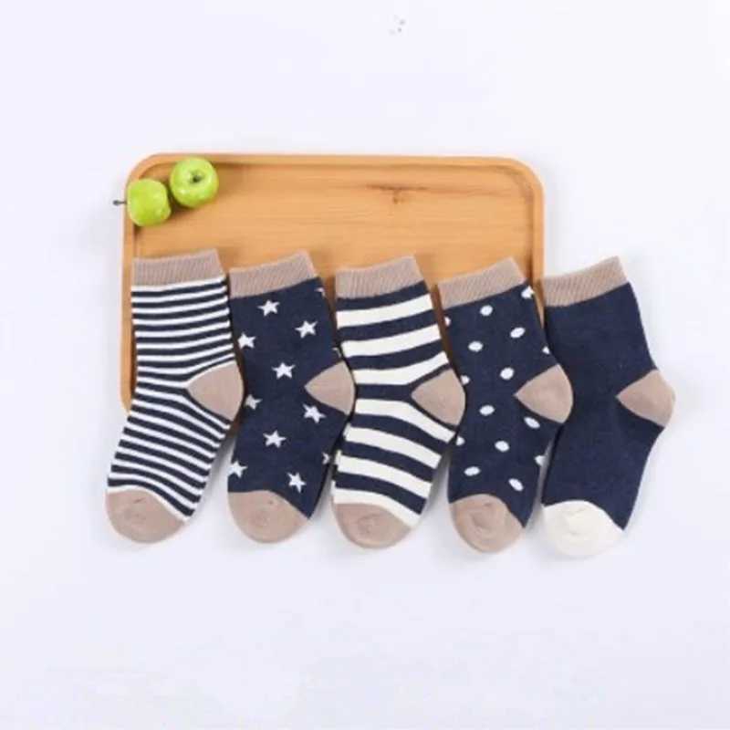 5 Pairs Cartoon Baby Socks Spring Autumn Stripe Dot Girls Boys Ankle Socks Soft Toddler Kids Short Socks CL240824
