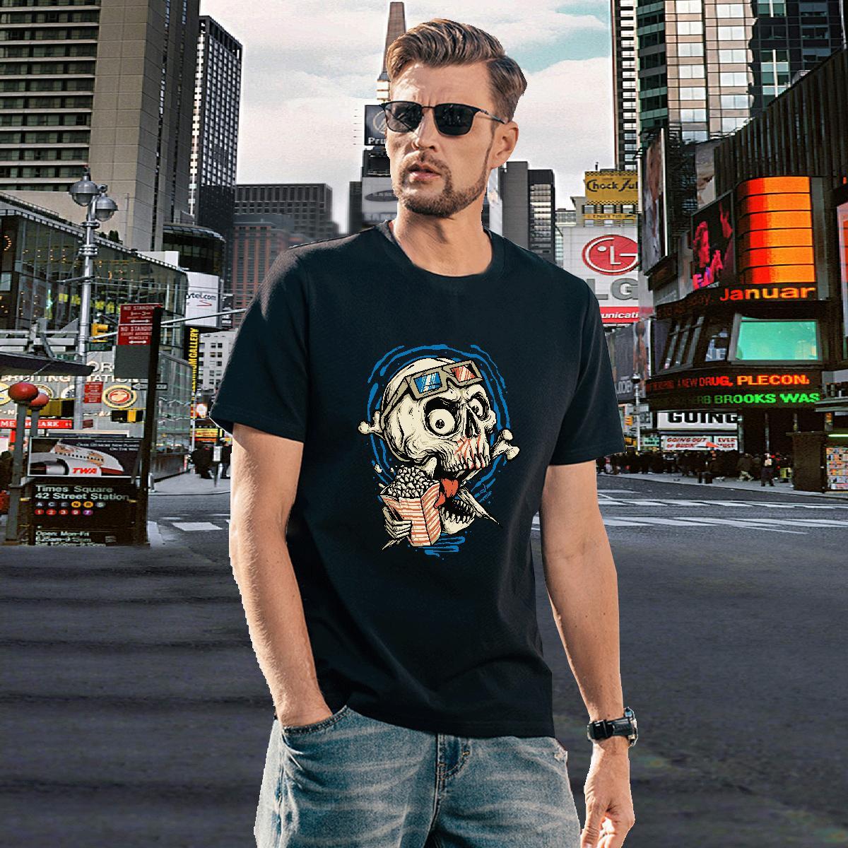 Free Shipping Man T Shirts 230g Pure Cotton skull Spring Summer Anime Crew Neck Breathable Men Tops Tees Custom Clothes