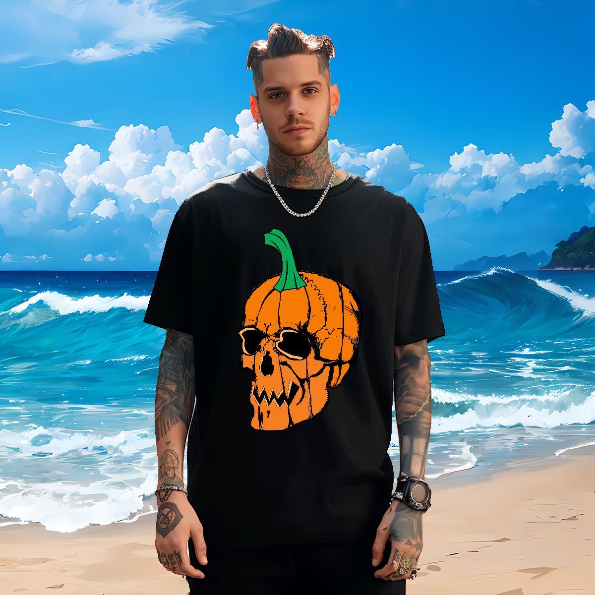 Cool Design Men T Shirts 100% Cotton 230g skull Summer Casual Skull Breathable Crew Neck Tshirts DIY Tees