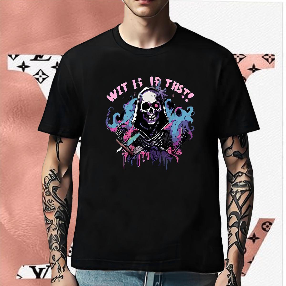 Loose T-Shirts for Men 230g Cotton skull Hip Hop Street Custom Printing Breathable Crew Neck Couples T Shirts Free Shipping Tees