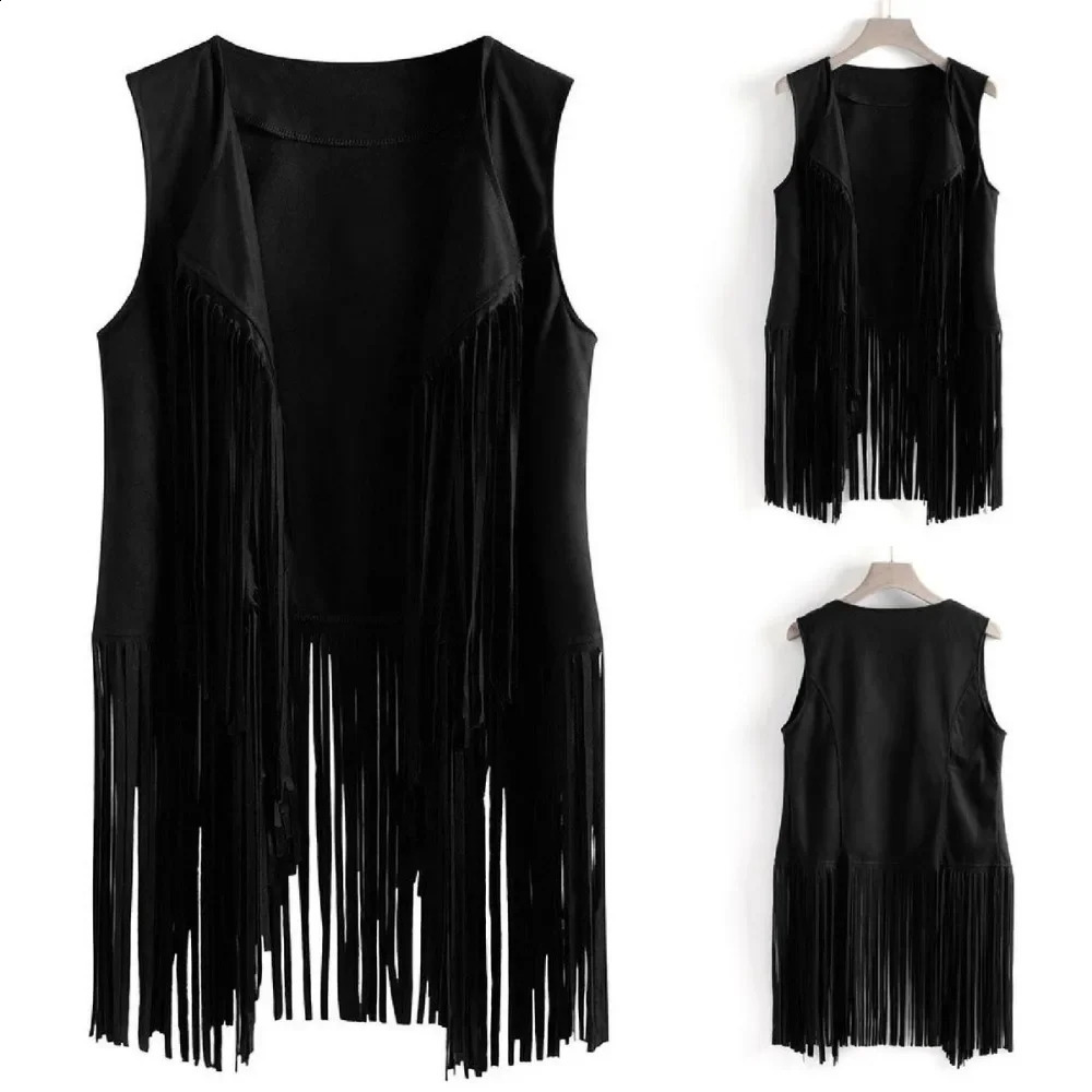 Retro hippie Western Cowboy Girl Role Playing Costume Womens Tassel Edge Vest Hat Set 60s 70s Theme Party w240824